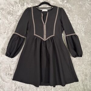 Black Boho‎ Peasant Dress S Puff Sleeve Babydoll Mini Long Sleeve Cottagecore